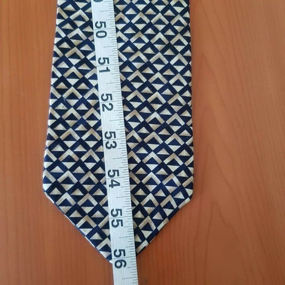 Structure Le Collection Mens 100% Silk Necktie Short 56" Blue Cream - Picture 9 of 12